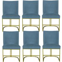 Kit 06 Cadeiras Para Sala de Jantar Tóquio Base de Ferro Sued Azul Tiffany - D'Classe Decor
