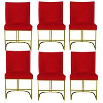 Kit 06 Cadeiras Para Sala de Jantar Tóquio Base de Ferro Sued Vermelho - D'Classe Decor