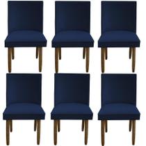 Kit 06 Cadeiras Para Sala De Jantar Tóquio Pés palito Suede Azul Marinho - D'Classe Decor