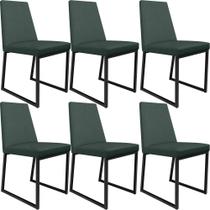 Kit 06 Cadeiras Para Sala Jantar Base Aço Industrial Preto Dafne L02 Linho Verde Musgo -LyamDecor
