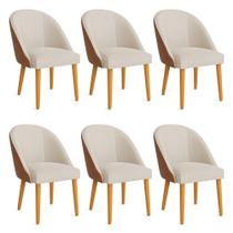Kit 06 Cadeiras Poltrona de Jantar Bela Corano Nozes e Linho Pés Palito Castanho - Pallazio