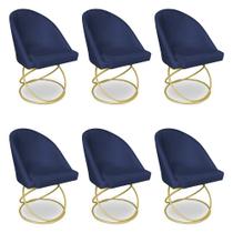 Kit 06 Cadeiras Poltrona de Jantar Bela Suede Base Metálica Luxo Dourado - Pallazio