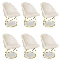 Kit 06 Cadeiras Poltrona de Jantar Bela Suede Base Metálica Luxo Dourado - Pallazio Kit 06 Cadeiras Poltrona de Jantar Bela Suede Base Metálica Luxo Dourado - Pallazio