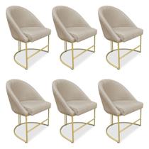 Kit 06 Cadeiras Poltrona de Jantar Bela Suede Bege Base Metálica Industrial Dourado - Pallazio Kit 06 Cadeiras Poltrona de Jantar Bela Suede Bege Base Metálica Industrial Dourado - Pallazio