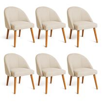 Kit 06 Cadeiras Poltrona de Jantar Luna Suede Bege Pés Palito Castanho - Pallazio