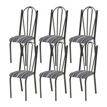 Kit 06 Cadeiras Tubular Cromo Preto 021 Assento Preto Listrado Kit 06 Cadeiras Tubular Cromo Preto 021 Assento Preto Listrado