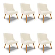 Kit 06 Cadeiras Veludo Bege Pés Palito Castanho