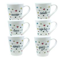 Kit 06 Caneca Poa Coração Frases Amor Paz Gratidão