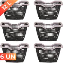 Kit 06 Cesta Cestinha Plástica Supermercado c/ Alça 12L