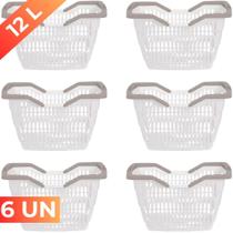 Kit 06 Cesta Cestinha Plástica Supermercado c/ Alça 12L Kit 06 Cesta Cestinha Plástica Supermercado c/ Alça 12L