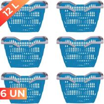 Kit 06 Cesta Cestinha Plástica Supermercado c/ Alça 12L Kit 06 Cesta Cestinha Plástica Supermercado c/ Alça 12L