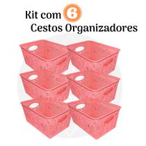 Kit 06 Cestos Organizadores Multiuso Gaveta Armário Bebê Banheiro Escritório