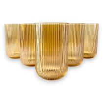 Kit 06 Copos Altos Vidro Canelado Lines Wolff 430ml Âmbar