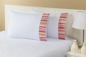 Kit 06 Fronhas Avulsas 80x60cm Percal 100% Algodão 180 Fios Estampada Branca c/ Barrado Listrado