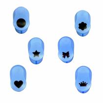 Kit 06 Furador Perfurador De Eva Papel 16mm Coração, Estrela, Circúlo, Flor 6 Pétalas, Laço e Coroa