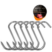 Kit 06 Ganchos Inox Açougue Frigorífico Pendurar Boi Carne Frios Barra Pontas Profissional Mercado