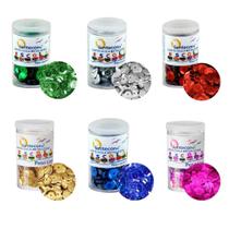 kit 06 Lantejoulas Metalizada (10mm) Pote de 2g Escolar Artesanato Lantecor