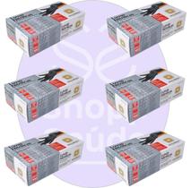 Kit 06 Luva Descartável Nitrílica Sem Pó Preta M Descarpack