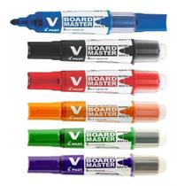 Kit 06 Marcador Para Quadro Branco Ponta Média Recarregável V Board Master Pilot Recarga em Cartucho