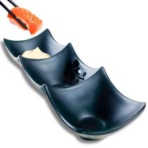 Kit 06 Molheira Tripartida Funda Japonês Porta Shoyu Molhos Oriental Melamina Japonesa Bestfer