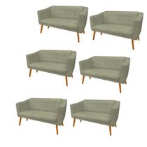 Kit 06 Namoradeira Decorativa Céci Pés Madeira 2 Lugares Sala de Estar Recepção Escritório Suede Bege - Damaffê Móveis