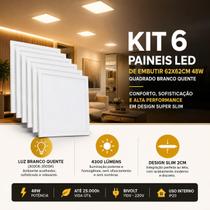 Kit 06 Painel LED Embutir 62x62cm Slim 48W Branco Quente Kit 06 Painel LED Embutir 62x62cm Slim 48W Branco Quente