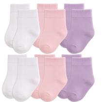 Kit 06 Pares de Meias Meia Infantil Bebê Recém Nascido RN até 6 meses Enxoval Lisa Simples Fina