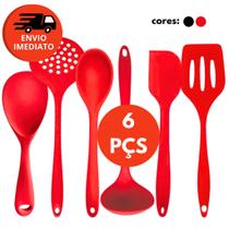 Kit 06 Pç Silicone Jogo Concha Colher P Colher G Escumadeira Espátula Vazada Raspador Pão Duro