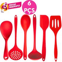 Kit 06 Pç Silicone Jogo Concha Colher P Colher G Escumadeira Espátula Vazada Raspador Pão Duro