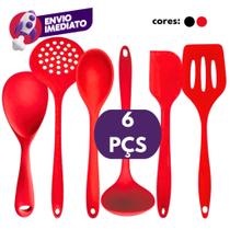 Kit 06 Pç Silicone Jogo Concha Colher P Colher G Escumadeira Espátula Vazada Raspador Pão Duro - SQ Kit 06 Pç Silicone Jogo Concha Colher P Colher G Escumadeira Espátula Vazada Raspador Pão Duro - SQ