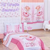 Kit 06 Pçs Cobre Leito Cortina Jogo Lençol Menina Bailarina