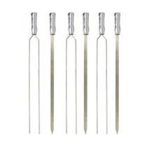 Kit 06 Pçs Espeto Chur Aço Inox Dup + Simp 95 Cm Cabo Revestido Alumínio Hannah