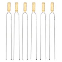 Kit 06 Pçs Espeto Churrasco Aço Galvanizado Duplo 75 Cm Cabo Madeira