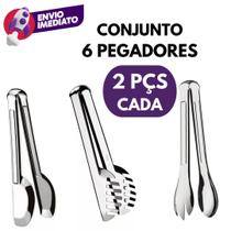 Kit 06 Pegador Para Salada Massa Macarrão E Universal Aço Inox Conjunto Utensilios Cozinha
