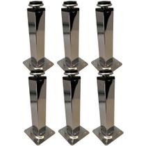 Kit 06 Pés Metal Cromado Regulável Quadrado 15 cm Para Armário M03 Balcão Móveis Cozinha - Inoviza