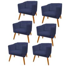 Kit 06 Poltrona Cadeira Decorativa Céci Sala de Estar Recepção Escritório Consultório Suede Azul Marinho - Damaffê Móveis Kit 06 Poltrona Cadeira Decorativa Céci Sala de Estar Recepção Escritório Consultório Suede Azul Marinho - Damaffê Móveis