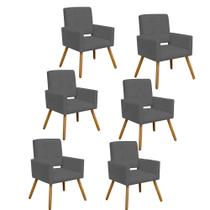 Kit 06 Poltrona Cadeira Decorativa Hit Pé Palito Sala de Estar Recepção Escritório material sintético Cinza - Damaffê Móveis