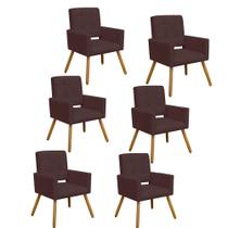 Kit 06 Poltrona Cadeira Decorativa Hit Pé Palito Sala de Estar Recepção Escritório Suede Marrom - Damaffê Móveis
