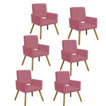 Kit 06 Poltrona Cadeira Decorativa Hit Pé Palito Sala de Estar Recepção Escritório Suede Rosa Bebê - Damaffê Móveis