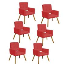 Kit 06 Poltrona Cadeira Decorativa Hit Pé Palito Sala de Estar Recepção Escritório Suede Vermelho - Damaffê Móveis