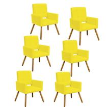 Kit 06 Poltrona Cadeira Decorativa Hit Pé Palito Sala de Estar Recepção Escritório Tecido Sintético Amarelo - KDAcanto Móveis