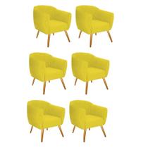 Kit 06 Poltrona Cadeira Decorativa Ludi Pés Palito Sala de Estar Recepção Escritório Suede Amarelo - KDAcanto Móveis