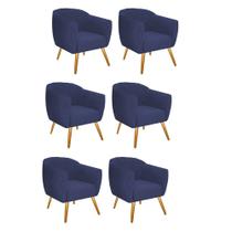 Kit 06 Poltrona Cadeira Decorativa Ludi Pés Palito Sala de Estar Recepção Escritório Suede Azul Marinho - Damaffê Móveis