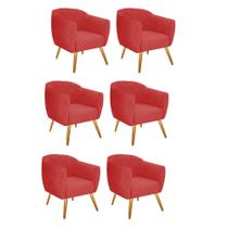 Kit 06 Poltrona Cadeira Decorativa Ludi Pés Palito Sala de Estar Recepção Escritório Suede Vermelho - KDAcanto Móveis