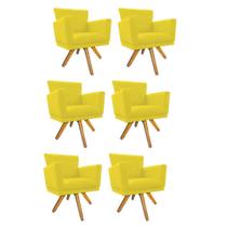 Kit 06 Poltrona Cadeira Decorativa Mind Base Giratória Sala de Estar Recepção Escritório Consultório Tecido Sintético Amarelo - KDAcanto Móveis