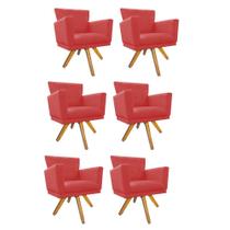 Kit 06 Poltrona Cadeira Decorativa Mind Base Giratória Sala de Estar Recepção Escritório Suede Vermelho - Damaffê Móveis