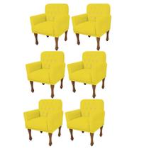 Kit 06 Poltrona Cadeira Decorativa Mona Luxo com Strass Sala de Estar Recepção Escritório material sintético Amarelo - Damaffê Móveis