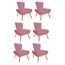 Kit 06 Poltrona Cadeira Decorativa Nani Sala de Estar Recepção Escritório material sintético Rosa Bebê - Damaffê Móveis