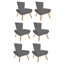 Kit 06 Poltrona Cadeira Decorativa Nani Sala de Estar Recepção Escritório Suede Cinza - Damaffê Móveis
