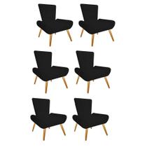 Kit 06 Poltrona Cadeira Decorativa Nani Sala de Estar Recepção Escritório Suede Preto - Damaffê Móveis